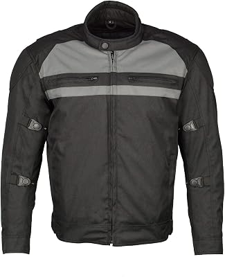 M Boss Motorcycle Apparel BOS11700 Mens Black Nylon Motorcycle Racer Riding Jacket with Reflective Piping