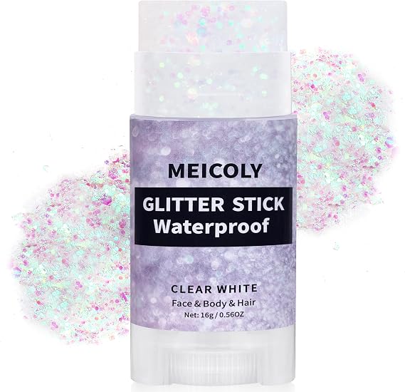 Clear White Hair Glitter Stick,Body Glitter Stick for Women,Sparkle Glitter Fairy Makeup,Waterproof Mermaid Costume Face Glitter,for Party Rave Festival