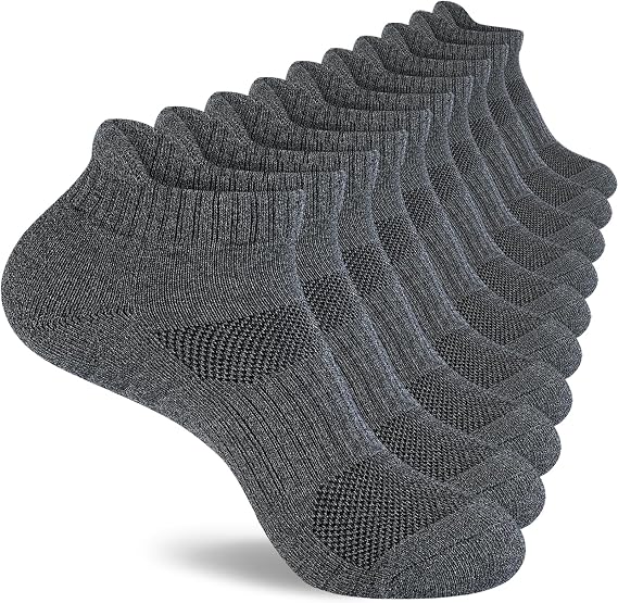 Monxiery Mens Cotton Cushioned Ankle Socks, Athletic Performance Running Moisture Wicking Breathable socks