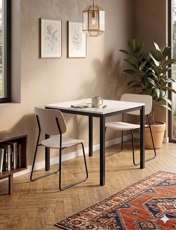 Modern Mutfak Masası 88x60cm – Siyah Metal Ayak & Beyaz Tabla