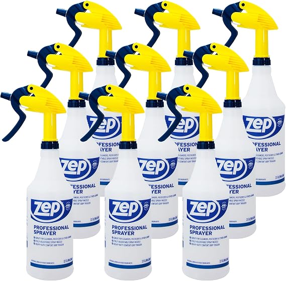 Zep Professional Spray Bottle - 32 oz Case of 9 - HDPRO9 - Versatile Adjustable Nozzle Spray Bottle, Fine Mist or Powerful Spray; Refill Spray Bottle for Dilution Concentrate