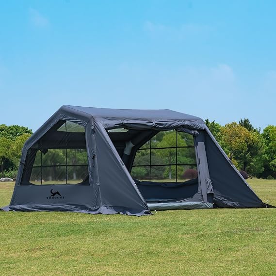 MC TOMOUNT Inflatable Tents for Camping, Cotton Canvas Blow Up Camping Tent with Stove Jack, 2-4 Person Easy Setup Air Glamping Tent for Outdoor Picnic Party