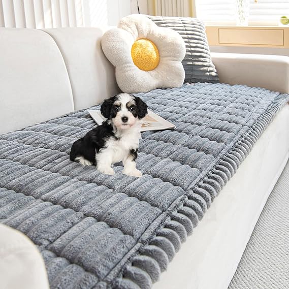 Ultra Thick Chenille Couch Cover, Sofa Cover for Dogs Washable, Non-slip Couch Protector Boho Pet Friendly Dog Mat, Funny Fuzzy Pet Couch Covers(Dark Gray,23.6" x 47.2")