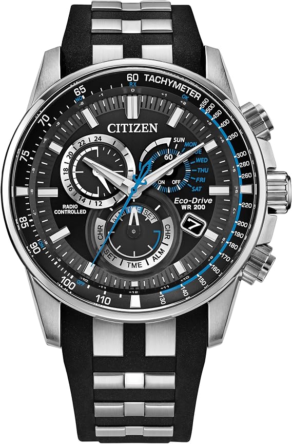 Citizen Men's Eco-Drive Sport Luxury PCAT Watch, Stainless Steel & Polyurethane Strap, Chronograph, Atomic Timekeeping