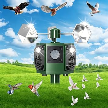 2026 Upgraded Solar Ultrasonic Bird Repellent Devices Outdoor Woodpecker Deterrent for House with Motion Sensor & Reflectors & Flash Light Scare Birds Away Waterproof Pigeon Repellent for Garden Farm