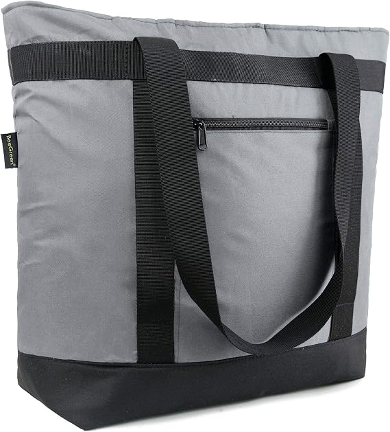 BeeGreen Cooler Bag Soft Insulated Tote for Beach Travel Grocery Shopping Lunch Portable Large Ice Coolers with Handle Hard Freezer Bags with Zippered Top Foldable Leakproof Delivery Totes Gray