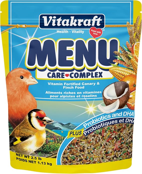 Vitakraft Menu Canary And Finch Food Mix - Nutrient-Rich With Probiotics DHA Omega 3 And Omega 6 - Vibrant Seeds And Grains - Resealable 2.5 lb Bag