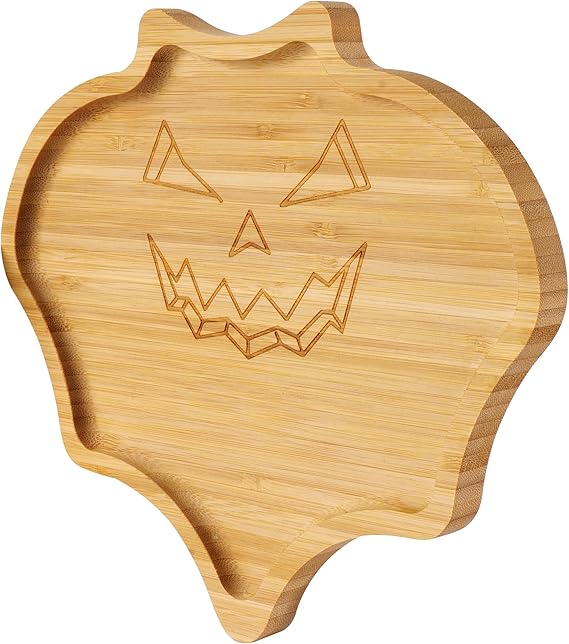 TJ POP Bat-Shaped Bamboo Serving Tray - 10"x9" Spooky Bat Snack Dessert Platter, Eco-Friendly Natural Wooden Charcuterie Board for Candy, Cookies, Appetizers, Party Decor & Festive Feasts