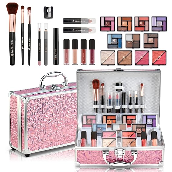 Color Nymph Makeup Kit for Teen Girls - Birthday Gift Set, Pink Train Case