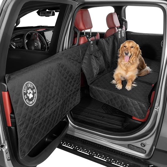 Ruff Liners XL Back Seat Extender for Dogs, Black – As Seen on Shark Tank – Flat Bridge Platform for Full-Size Trucks, Stable Base, 400lb Support, Waterproof – Rigid Back Seat Cover for Dogs