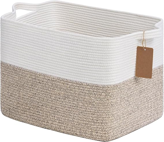 Goodpick 50L Large Woven Rope Storage Basket, Rectangle, Light Brown