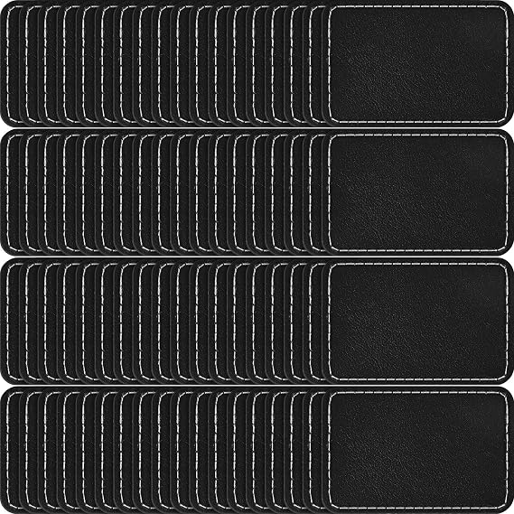 Dunzy 60 Pcs Blank Leather Hat Patch, Black, 3 x 2 Inch