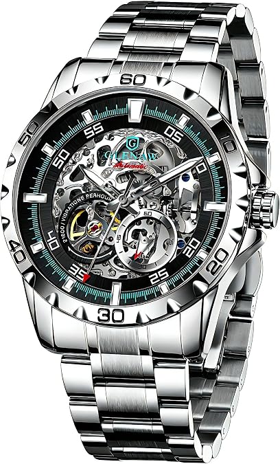 Men's Automatic Skeleton Mechanical Watch - Pre-Calibrated Movement | Stainless Steel Exposed Design for Business & Casual