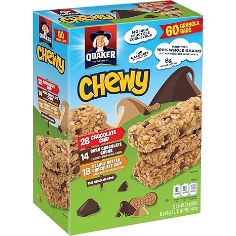 Quaker-Chewy Granola Bars, 3 Flavor Assortment, 60 count, 50.7oz, 0.84 ounce (pack of 60) (980038253)