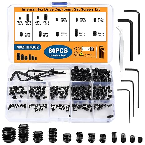 80 Pcs Allen Head Screws, Hex Socket Head Screws, Grub Screw Set