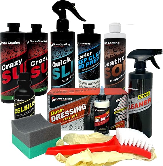 DURA-COATING TECHNOLOGY, Ultimate Car Detailing Kit- Includes a Dura-Dressing Single Vehicle Standard Car Detailing Kit and a Dura-Dressing Total Tire Kit for Vehicles - Car Cleaning Kit