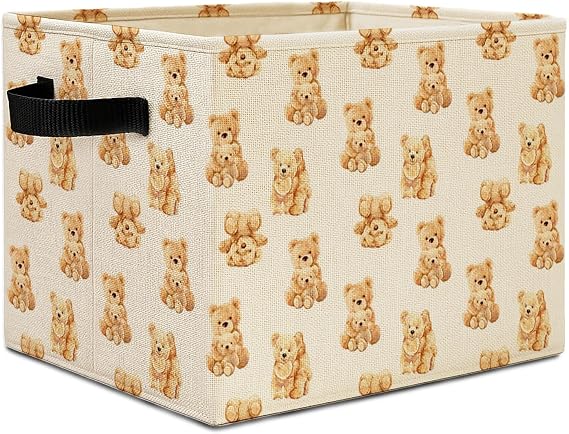 Bear Nursery Storage Bins, Cute Brown Bears Collapsible Storage Basket Organizer for Kids Room Nursery Playroom Bedroom Bathroom Clothes Toys Books, Toybox for Boys Girls