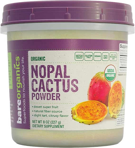 BareOrganics Nopal Cactus Powder - Organic Prickly Pear Cactus, Vegan, Non-GMO, Gluten-Free Superfood - Energy, Digestion & Immunity Support, 8 Oz