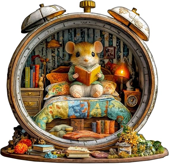 WOODBESTS Wooden Puzzles for Adults, Alarm Clock Mouse Wood Puzzle, 100pcs