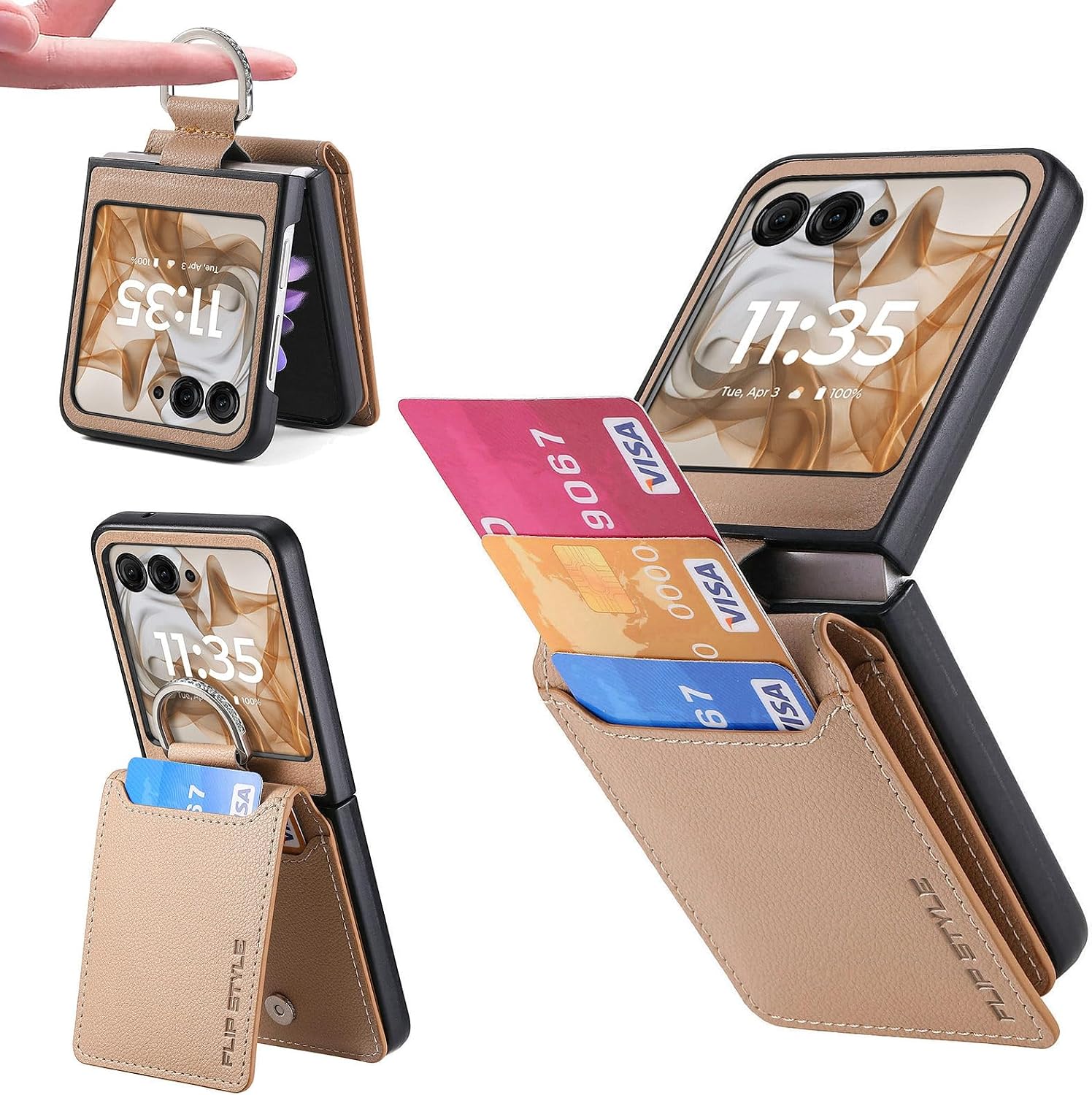 For Motorola Razr 60/Razr 60S Razr 50/Razr 50S/ Razr 50d/60d M-51E/M-51F Case Cover PU Leather Notebook Type Maho Case Embossed Leather Folding with Ring Card Storage Lightweight Full Protection