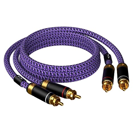 Auidophile 2 RCA Male to 2 RCA Male Stereo Audio Cable Gold Plated | HiFi System Interconnect Cable Purple (6.5FT/2M)