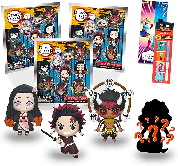 Demon Slayer Blind Bag Bundle - 3-Pack Collectible Figures w Clips