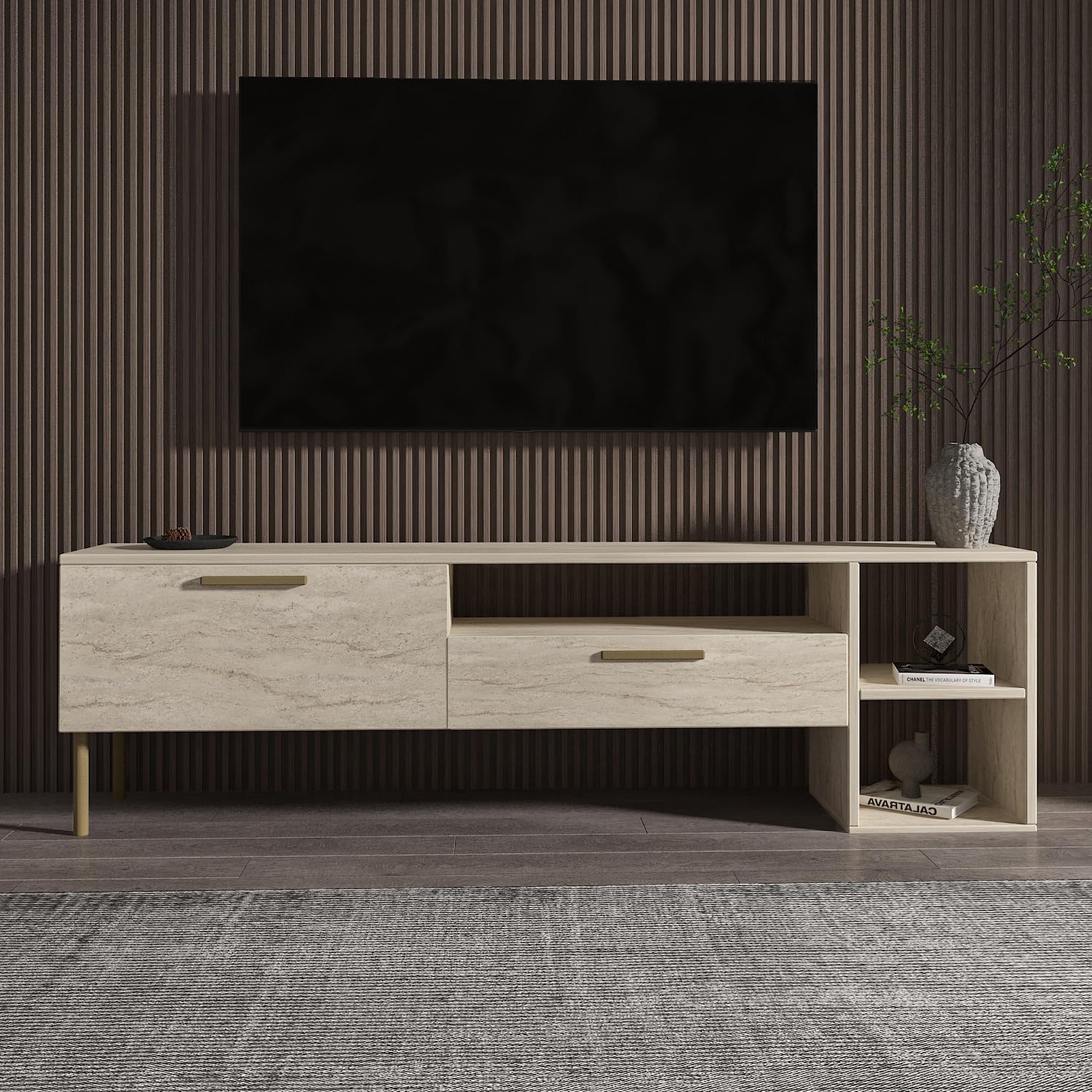 Parion TV Unit Travertine, Travertine