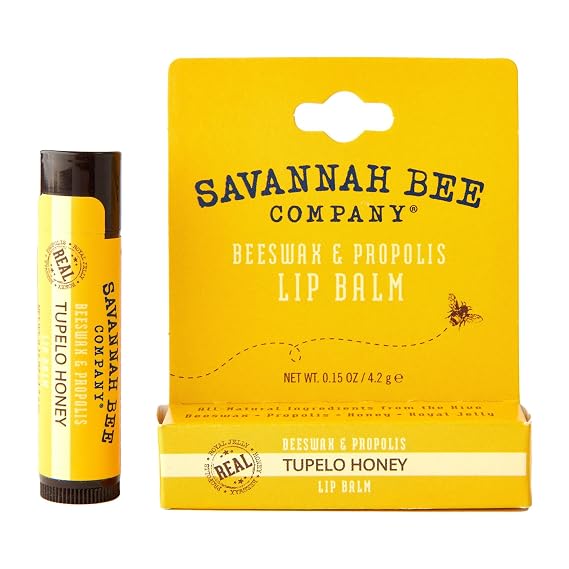 Savannah Bee Tupelo Honey Lip Balm Hydrating Beeswax for Dry Lips