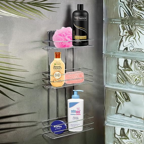 Badem10 Bathroom Shower Shelf Shampoo Corner Square Chrome 3 Tiers Material Organizer Organizer Kitchenware Shelf