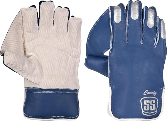 SS Cricket County Wicket Keeping Gloves & Match Inner Gloves Combo - Adult Size, Multiple Colors to Choose from (Blue, White, Navy, Red)