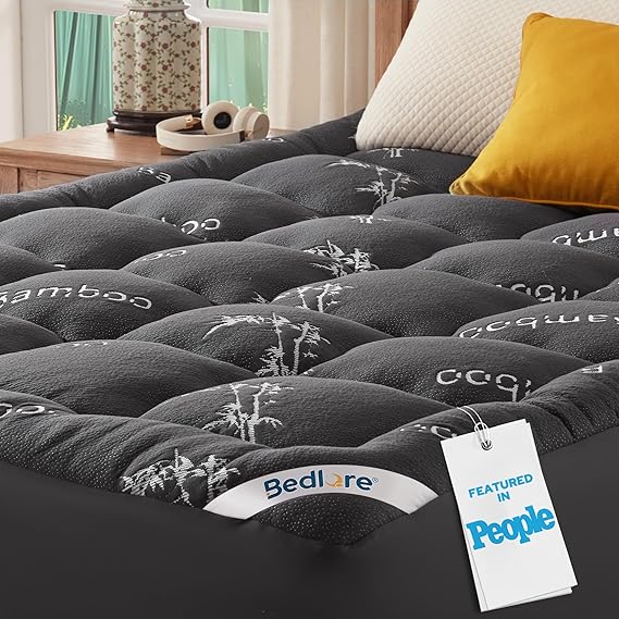 BEDLORE Full Size Mattress Topper , Pillow Top Mattress Pad | Stretchable Pockets Fit 6"-15" Mattress, Soft Breathable Thick Mattress Topper for Back Pain Relief & Hot Sleepers(Dark Gray)