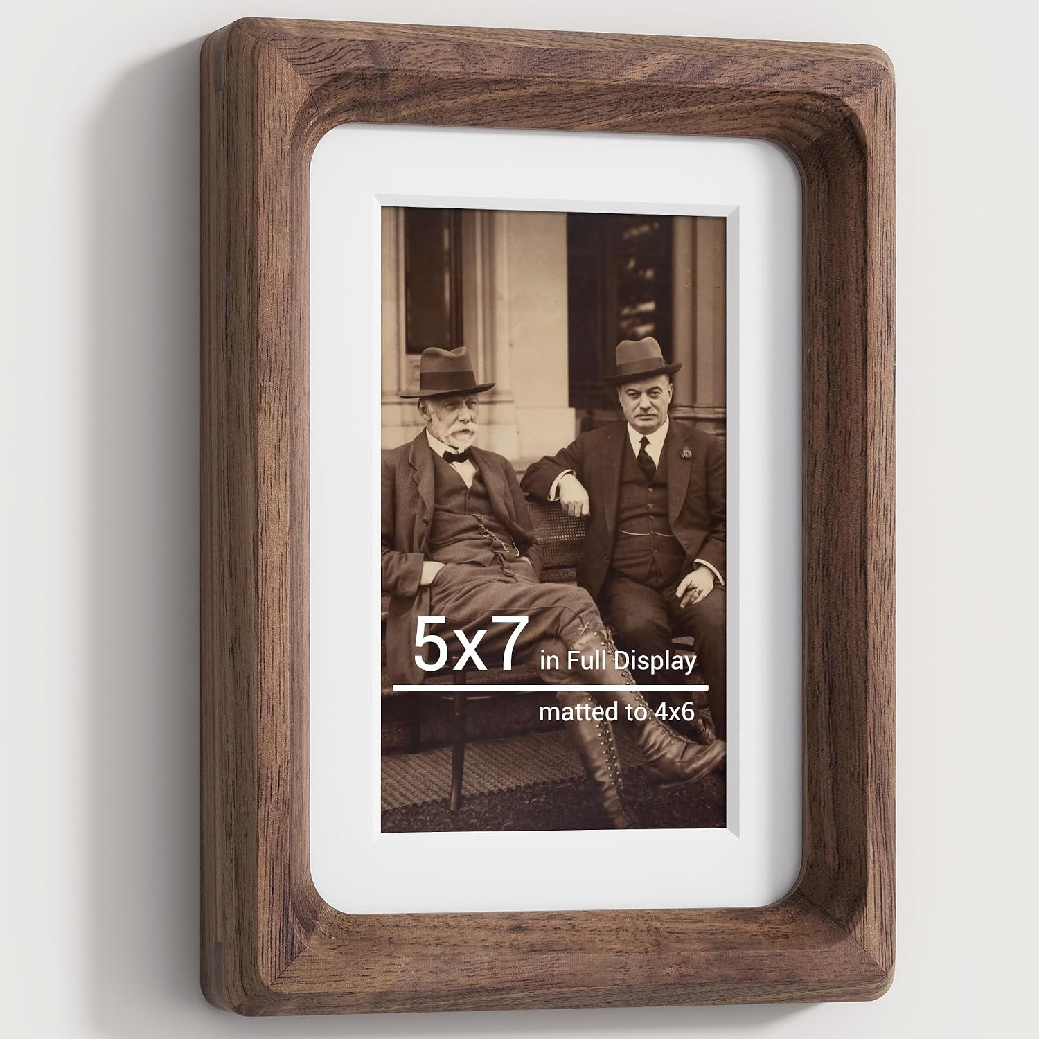 Heimlove 5x7 Picture Frames Natural Walnut,Original Wood Hand Make Crafted Photo Frame with Mat to 4x6 Graduation Picture Display,Family Picture,Wedding Picture Tabletop & Wall Decoration