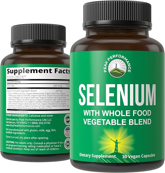 Selenium Supplement with Whole Food Blend of 25+ Vegetables and Fruits | For Max Absorption. Pure Selenium Vegan Capsules for Immune System, Thyroid Support, Heart Health, Prostate Support. 30 Pills