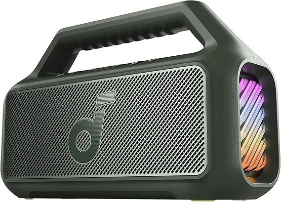soundcore Anker Boom 2 Bluetooth Speaker, Outdoor Speaker with 80W, Subwoofer, BassUp 2.0, 24H Playtime, IPX7 Waterproof, Floatable, RGB Lights, Custom EQ, USB-C, Portable for Camping, Beach (Green)