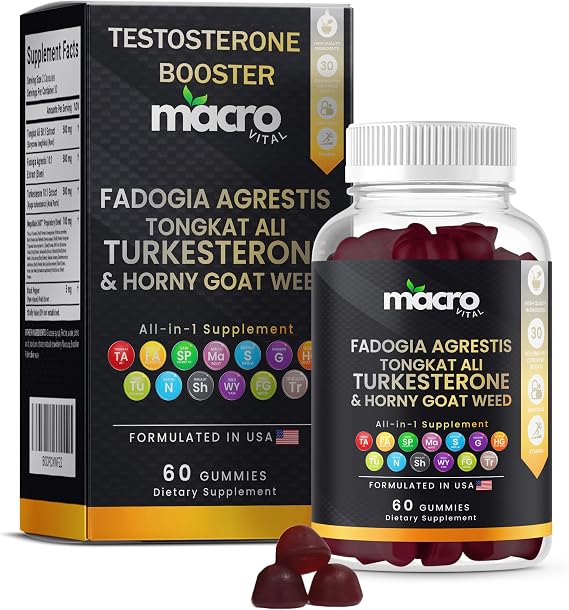 Testosterone Booster for Men Gummies [Fast-Max Absorption] Masculinity Boost, Turkesterone, Tongkat Ali, Horny Goat Weed, Maca Root, Tribulus,Testo