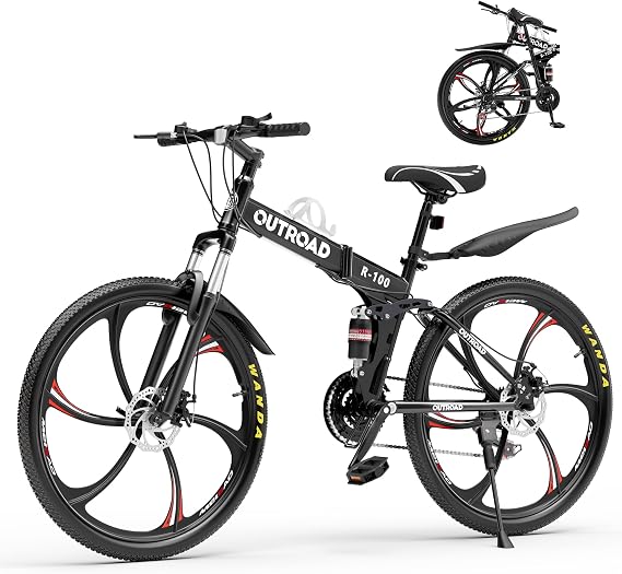26" Foldable MTB 21-Speed Full Suspension, High-Carbon Steel Frame, Dual Disc Brakes & Quick-Release Tires Adults & Teens (Multiple Colors)