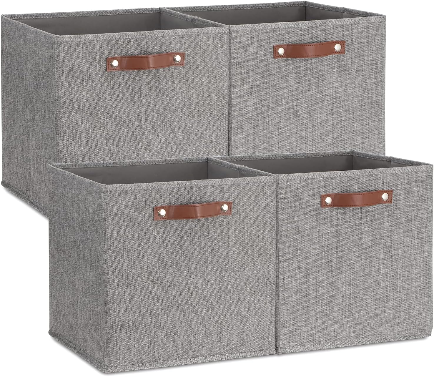 Temary 11x11 Storage Cubes Fabric Storage Cubes Storage Bins with Dual Leather Handles Canvas Storage Boxes for Organizing Home, Shelf, Closet (Beige, 11 x 11 x 11)