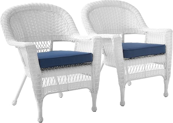 Jeco Wicker Chair with Blue Cushion, Set of 2