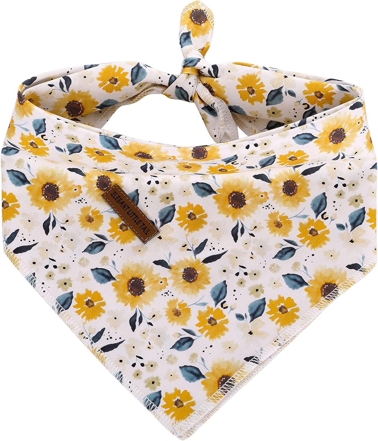 Elegant little tail Dog Bandanas - 1Pack Sunflower Print Washable Dog Scarf Female Square Dog Bib Kerchief Scarf Adjustable Pet Bandana for Medium Large Dogs