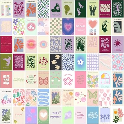 XZZ 70pcs Danish Pastel Wall Decor Posters for Bedroom,Wall Collage Kit Aesthetic Pictures,Pink Photo Collage Kit 4x6 inches Wall Art Posters,Decorative Paintings For Teenage Girls Bedroom Dormitory