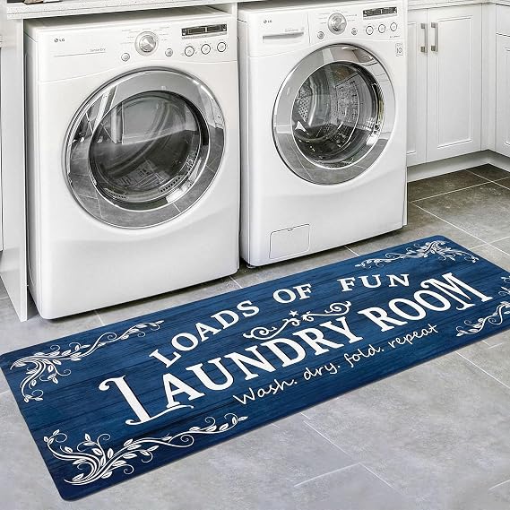 Lansny 20''x48'' Laundry Room Rug Non Slip Waterproof Laundry Mat | Navy Blue;Laundry Room Runner Rug;Farmhouse Laundry rug for Bathroom Washroom Mudroom Floor Decor;4ft Runner Rug Non Skid