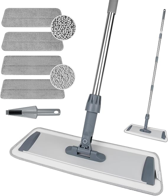 Silkyhose 60IN Microfiber Flat Mop, Wet & Dry with 4 Pads, 360 Swivel Head