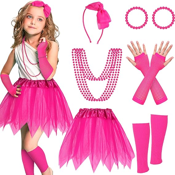 Boyiee 10 Pcs 80s Costume Accessories for Women Neon Tutu Leg Warmers Fishnet Gloves Fancy Dress for Women