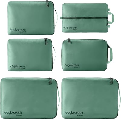 Eagle Creek Pack-It Isolate Extended Stay Set - Includes Shoe Sack, M CleanDirty Cube, 2x M Isolate Cube & 2x L - Travel Essentials - Willow Green