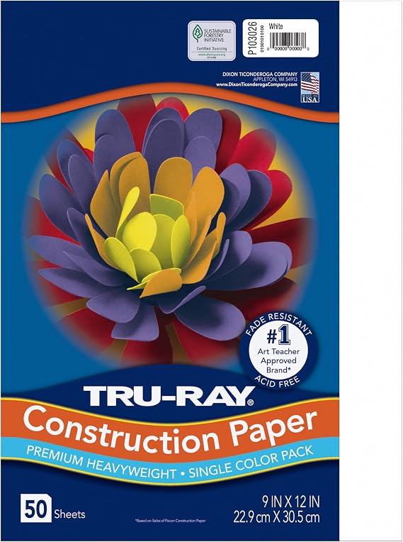 Tru-Ray Construction Paper 9x12 White, 50 Sheets