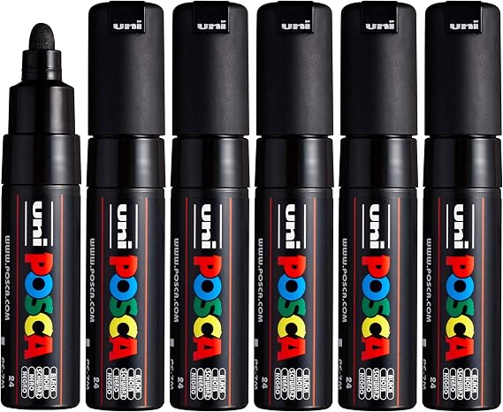 uni POSCA PC-7M Water-Based Paint Markers, Broad Tip (4.5-5.5mm), Black | Wide tip for smooth full coverage on large projects, water-based opaque paint for 50+ surfaces, quick-drying, ACMI-certified