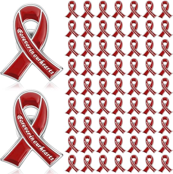 Tigeen 50 Pcs Metal Funeral Ribbon Pins Memorial Lapel Pins Forever in Our Hearts Funeral Favors for Memorial Service Event Mourning Remembrance Day(Red)