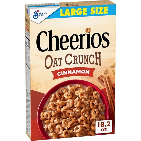Cheerios Oat Crunch Cinnamon Cereal, Whole Grain, Large Size, 18.2 oz | Real Cinnamon Multigrain Os, Crunchy Oat Topping, 31g Whole Grain, Helps Keep You Full, Great for Trail Mix