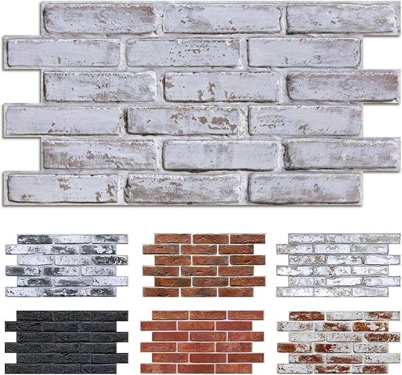 Commomy 3D Wall Panels Self-Adhesive Stone Look Pack of 12 58 x 30 cm PVC Wall Cladding Stone Look Brick Waterproof 3D Wall Panels for Indoor Wall Decoration (White and Grey Brick)