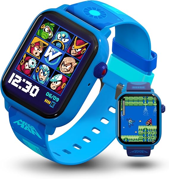 Mega Man Digital Gaming Smartwatch Built from Mega ManTM 2, Classic & Arcade Modes, Non-Connected, Step Counter, Heart and Calories Tracking, Includes 2 Bands | Mini-Games Included, Camera Feature, Voice Recorder, Kids Wearable, Customizable Watch Faces